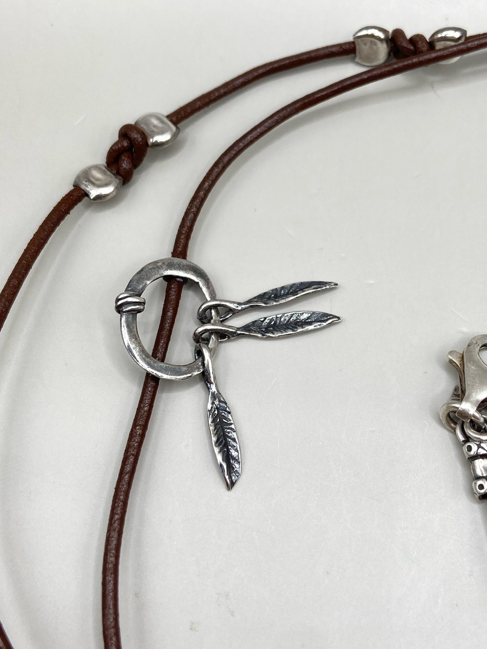 Silpada Brown Leather Necklace with Green Stone and Silver Teardrop Pendant - Picture 5 of 10